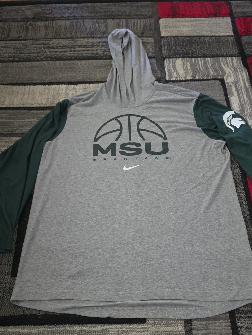 Nike Gray Hoodie with Dark Green Sleeves and MSU Logo
